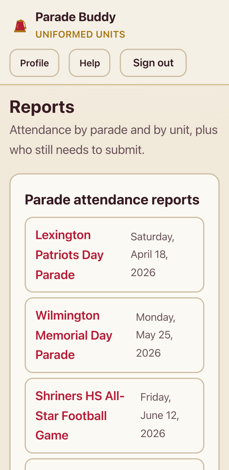 App screenshot: Reports on demand
